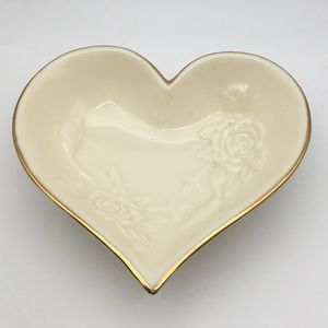 The Lenox Rose Heart Dish, Porcelain Trinket Tray, Gold Trim, Rosebud Collection